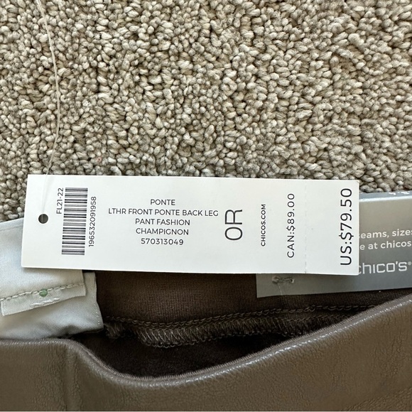 Chico’s‎ Faux Leather-Front Ponte Leggings Size US 4 Champignon Pull On Skinny - Picture 4 of 10